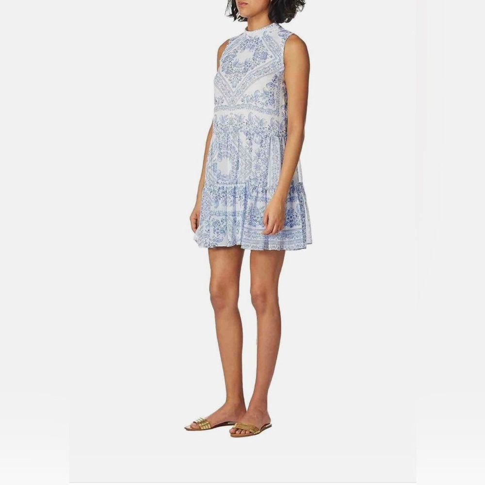 New CALVIN KLEIN Blue & White Print Dress Lined Boho Wedding Beach Resort